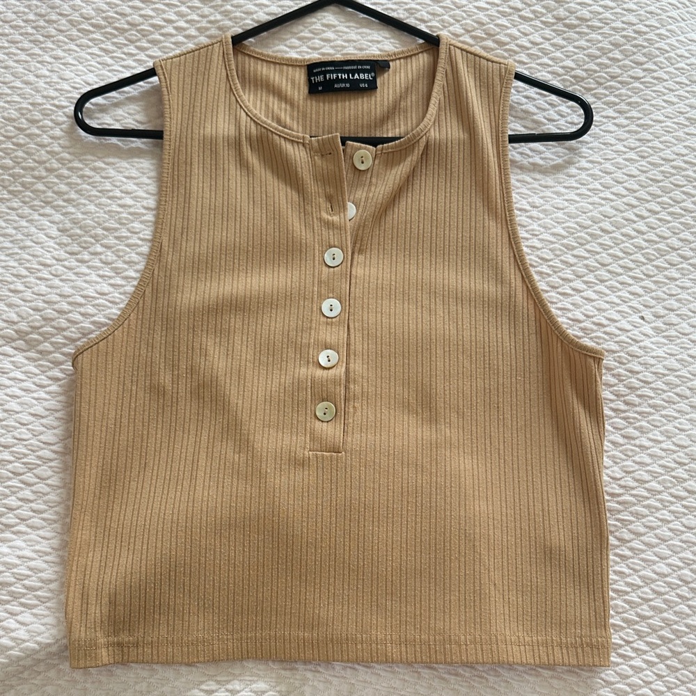 The Fifth Label Tan Ribbed button front Tank Top